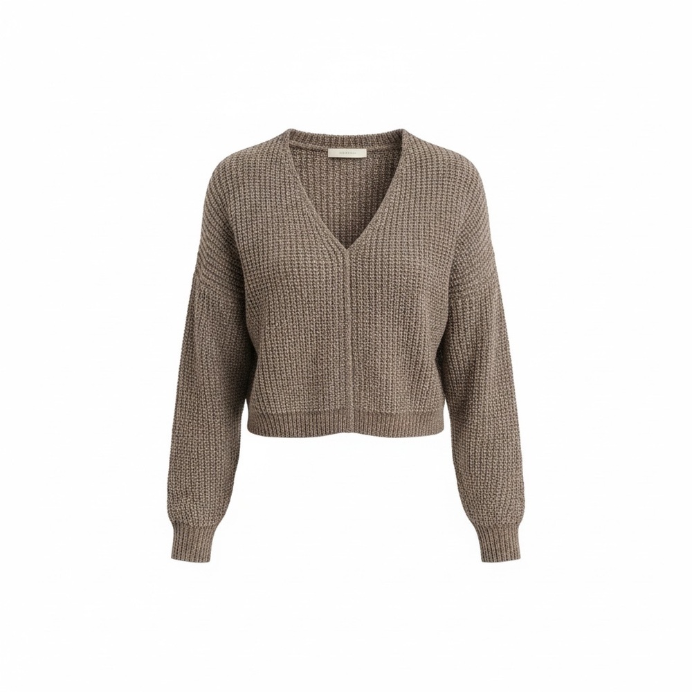 Pink Rose Chunky V-Neck Ribbed Sweater - Dusty Mauve